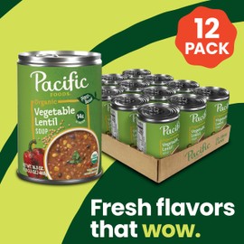 Pacific Foods Organic Vegetable Lentil Soup, Plant Based, 16.3 oz Can (Case of 12)