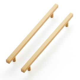Ravinte 10 Pack Brass 10 Inch Hole Center Champagne Gold Handles Square Cabinet Hardware Stainless Steel Pulls for Kitchen Cupboard Drawers 12-5/8 Inch Overall Length