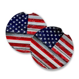 Distressed USA Flag | Care Cup Coaster for Drinks Set of 2 | Perfect Car Accessories with Absorbent Rubber Backing. Car Coaster Measures 2.56 inches with Rubber Backing.