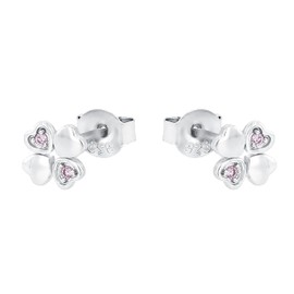 Amor 2021275 Stud Earrings 925 Sterling Silver Girls Children's Earrings with Synthetic Zirconia 0.6 cm Pink Clover Comes in Jewellery Gift Box, Silver, Cubic Zirconia