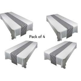 Oojami 4 Pack Table Runner Plastic Ideal for Table, Birthday Party, Picnic, Baby Showers, Carnivals, Engagements, Weddings (Checkered- Black & White)