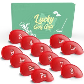 Golf Head Covers for Irons Synthetic Leather Value 11/12 Piece Set,Iron Club Headcover Lightweight Easy to Use Fit Main Iron Clubs Gift Set (Single-Side Red)