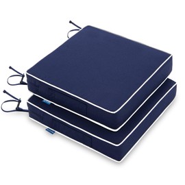 MIULEE 17 x 16 x 2 Outdoor Chair Cushions,Waterproof Seat Cushions with Adjustable Straps,Set of 2 Patio Chair Cushions for Patio Furniture Garden,Navy Blue
