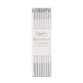 Caspari Slim Birthday Candles in White & Silver, 32 Candles Included