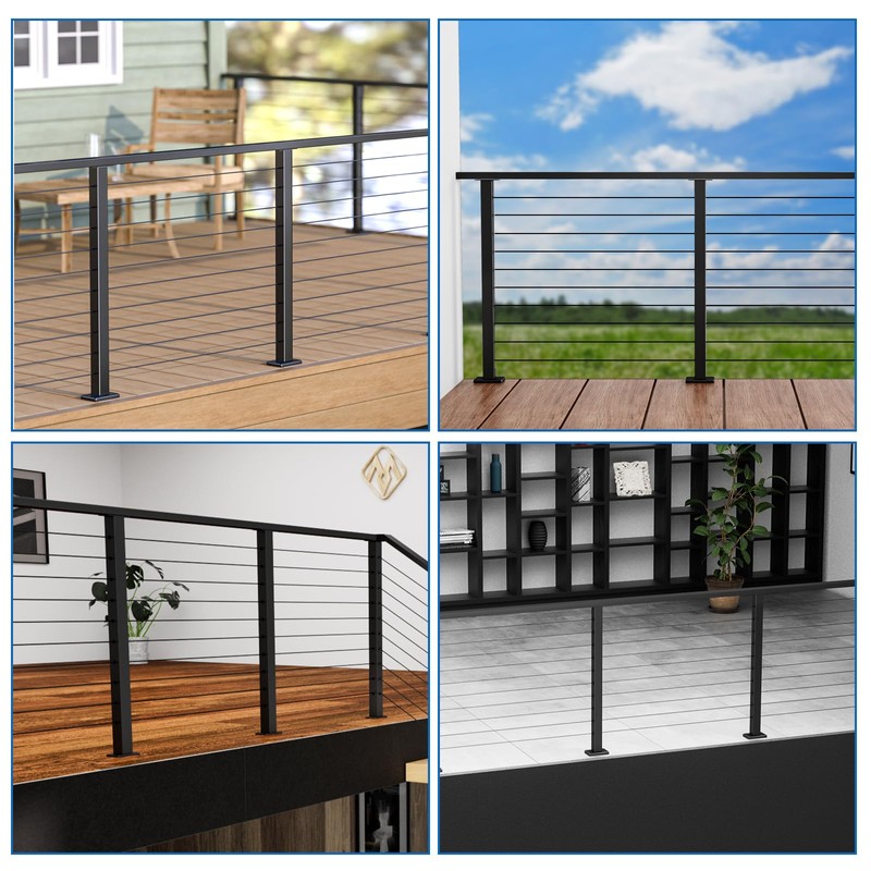 Muzata Black Cable Railing Post 42 Inch 42"x2"x2" Level Drilled