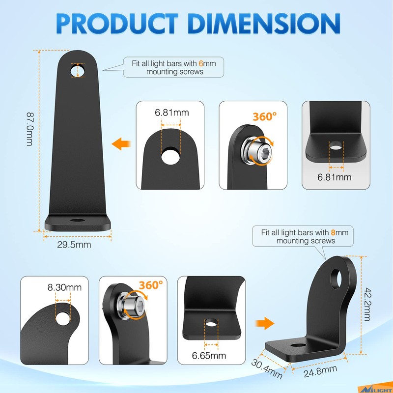 Nilight 2PCS Universal Side-Mounted Brackets Adjustable Compatible with Straight or
