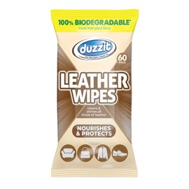 Duzzit Leather Wipes - Nourishes & Protects | 100% Biodegradable - Made From Plant Fibres | Cleans and Shines All Leather - Sofas, Jackets, Bags, Shoes & More (60 Biodegradable Wipes)