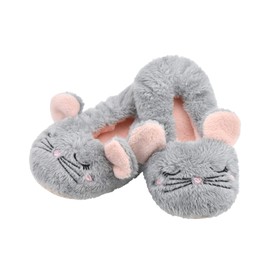 DICUIRD Girl's Animal Slipper Socks, Cartoon Cozy Fleece Indoor kids Slipper, Fluzzy Warm Bedroom Shoes(Gray Mouse,1.5-2.5)