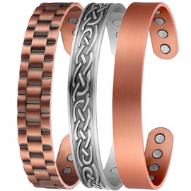 Earth Therapy, The Original Pure Copper Magnetic Bracelets - Adjustable Unisex Sports Bands with Ultra Strength Magnets - Elegant Jewelry Gift Set of 3 in Velvet Pouch