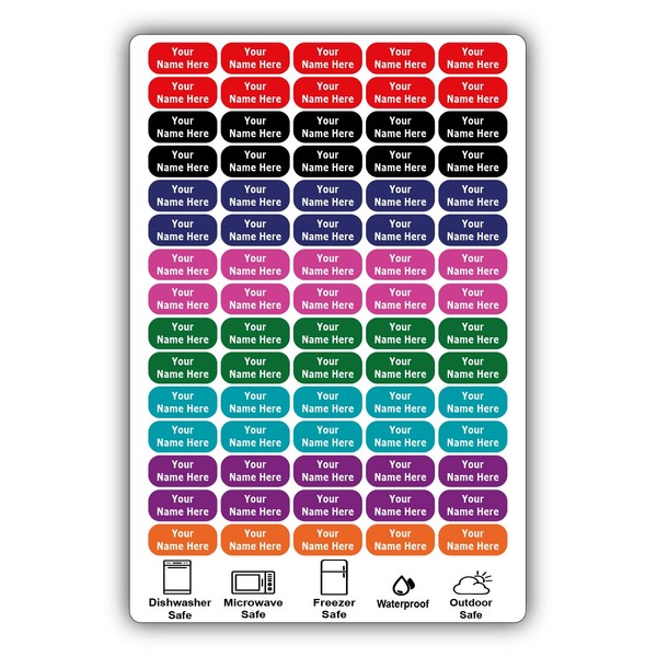 75 Personalized Waterproof Name Labels. Press and Stick Multi use
