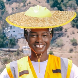 Gatuida Wheat Straw Hard Hat Sun Shade, Full Brim Sunshield for Construction Workers, Khaki, 17.71 Inch Diameter