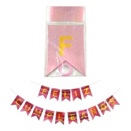 Fiesta Letrero Banderin De Feliz Cumpleaños Decoracion Para Fiesta Color Rosa