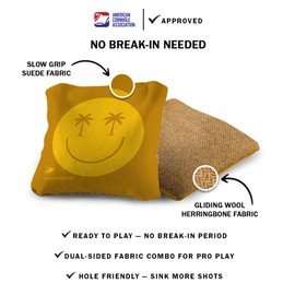 ACA Synergy Soft Professional Cornhole Bags Dual Sided Regulation 6x6 Set of 4 Smiley Palm Yellow