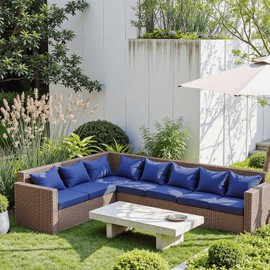 PatioGlow Outdoor Seat Cushion Set 22 x 24 x 4 Inch, Waterproof & Fade Resistant Patio Furniture Cushions with Removable Cover and Ties, Thick Deep Seating Pads for Outside Chair Sofa Couch, Blue