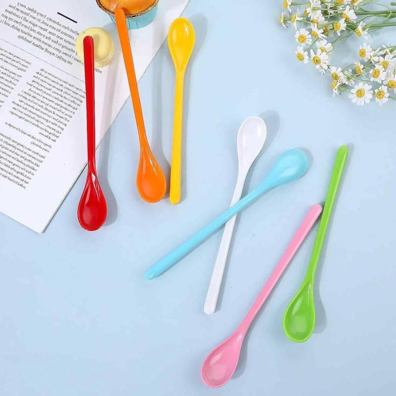 Pack of 10 Coffee Spoons, Long Plastic Spoon, Reusable Plastic