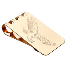 Lindenle Money Clip Spring Steel Cash Clips Minimalist Wallet with Large Capacity Front Pocket (Medium, 18K Golden Eagle), Golden Eagle 18k, 2.42*1.38*0.49 inches