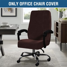 H.VERSAILTEX Velvet Home Office Chair Covers Stretchable Computer Desk Chair Covers Mid - High Back Universal Executive Boss Chair Covers Gaming Chair Cover Removable Machine Washable, Chocolate