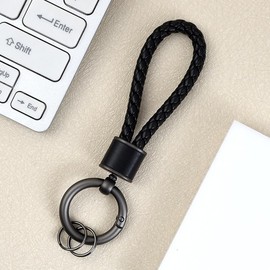 [Nexxxly] ネクスリー キーホルダー カラビナ キーチェーン リング付き プレゼント ギフト レザー バイク レディース メンズ お揃い 車 編込み 自転車 自動車 友情 記念日 男女兼用 (ブラックブラック)