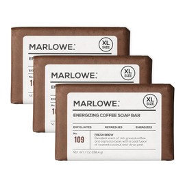 MARLOWE. Jabón De Café N.° 109, 198 G(3 Barras) Exfoliante Corporal Para Hombres, Refrescante, Energizante Y Exfoliante Con Extractos Naturales, Cafeína, Granos De Café Y Manteca De Cacao, Aroma A Caf