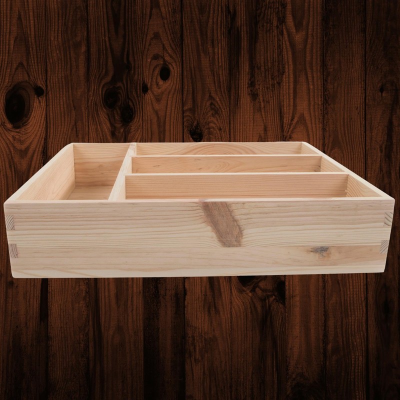 Wooden Unpainted 4 Compartment Cutlery Tray Utensil Sorter Drawer |