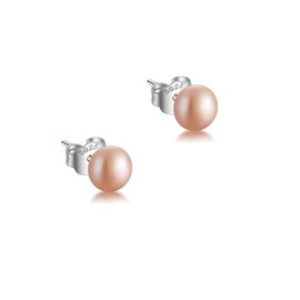 JaruJaru Large Freshwater Button Pearl Stud Earrings-6mm Champagne, S925 Sterling Silver, Near-round Flatback, Hypoallergenic Minimalist Earrings for Sensitive Ears, Comfort Sleep Earrings