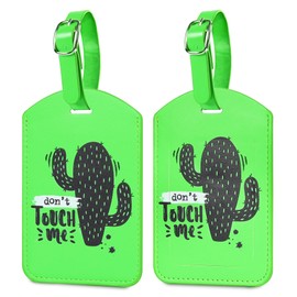 Luggage Tags,2 Pcs Leather Baggage Labels,Luggage Tags for Suitcases,Luggage Tag Green with Name ID Card for Luggage Cruise Waterproof Travel Accessories (Cactus)