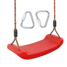 WonkaWoo Plastic Swing Seat with Adjustable Rope, 16" x 4" Red Swing for Kids, Includes Hanging Rope & Carabiners for Outdoor Playground Sets, Trees & Ninja Slackline Course