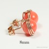 Rose Gold Orange Coral Gemstone Stud Earrings Wire Wrapped Jewelry