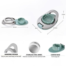 HRLORK Egg Slicer with Stainless Wire, Egg Peeler for Hard Boiled Eggs, Multifunctional Boiled Egg Cutter or Evenly Slicing Eggs Ham Banana and Strawberry Green