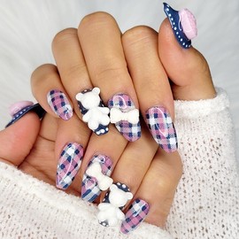 Angora bear handmade nail tips - Oval / 앙고라 곰돌이 수제네일팁 - 오벌XS