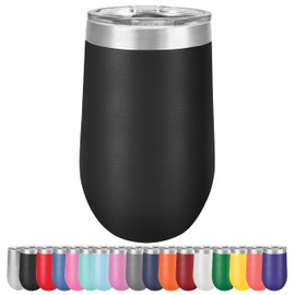 Griffco Supply 16 oz Large Wine Tumbler, Vacuum Insulated, Stainless Steel with Lid - Insulated wine tumblers with lids, Stemless wine glasses (Black)