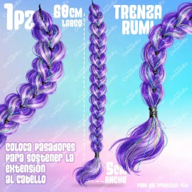 Peluca Trenza Extensión Cabello Lila K-pop Demon Rumi Fiesta Lila