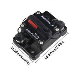 FrogBro 150A Car Circuit Breaker with Manual Reset 12V-24V DC Waterproof Car Audio Inline Circuit Breaker Fuse Holder Inverter for Motor Car Marine Boat Solar power with 2x4awg ring terminals attached