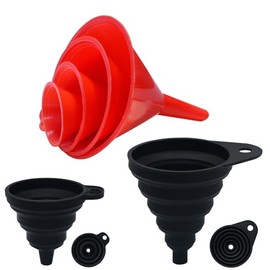 Kitchen Funnel Set 6 Pcs, 2 Collapsible Silicone Funnels for Filling Bottles, Canning，4 Plastic Kitchen Gadgets for Automotive Car Oil Change，Different Sizes Funnels for Kitchen RV Lab
