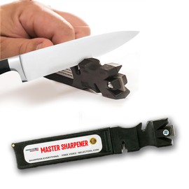 Master Knife Sharpener Premium 4-Stage Knife Sharpener for Kitchen Knives, Pocket Knives, Scissors, Tools, Serrated Blades, EDC Outdoor Gadgets & More - Built-in Glass Cutter, Made in USA, Black