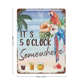 Tiki Decor for Outside Patio 16x12 Metal Tin Sign, It's 5 O'Clock Somewhere Party Parrot Happy Hour Margarita Metal Wall Sign Retro Art Vintage Inspired Metal Sign for Home Bar Wall Art Decor