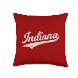INDIANA RETRO VINTAGE BASEBALL SPORTS SCRIPT FLAG SWOOSH Throw Pillow