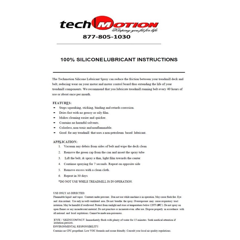 Techmotion 100% Silicone Treadmill Belt & Deck Lubricant Spray p/n