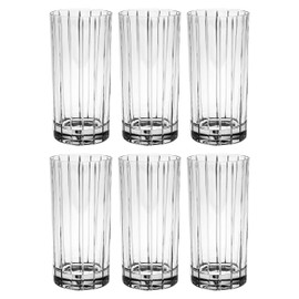 Barski - European Quality Glass- Crystal - Set of 6 - Highball - Hiball Tumblers - 14 oz. - with Classic Clear Striped Design on tumbler - Glasses are Made in Europe