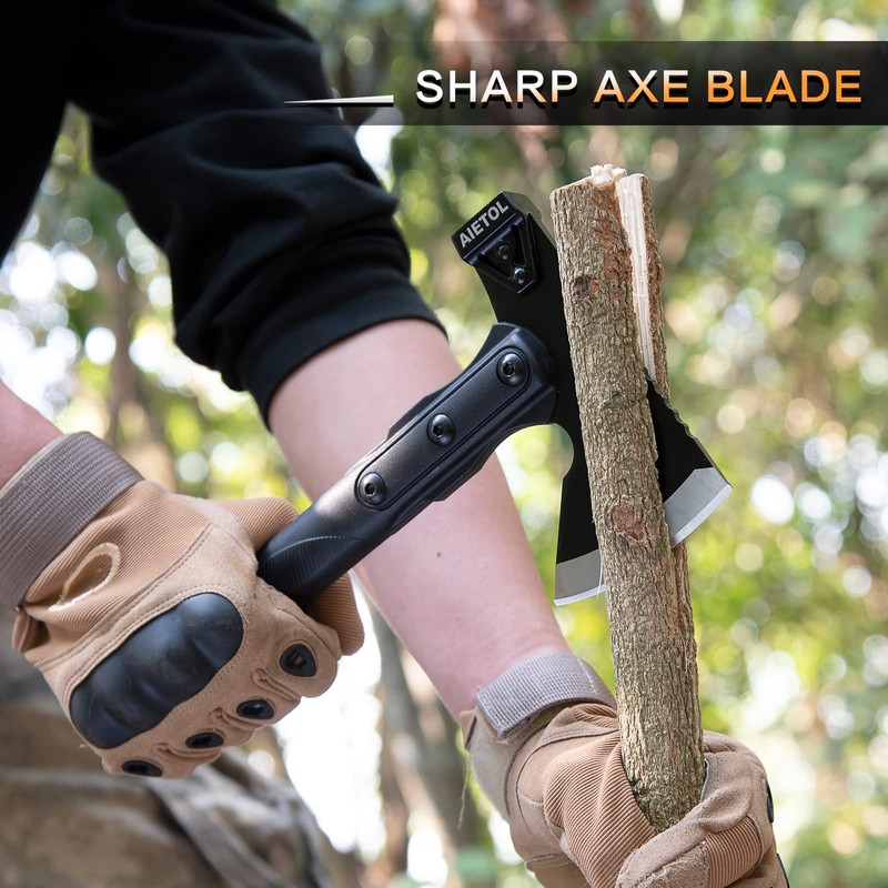 10.5 inch Survival Camp Axe, Camping Hatchet/Hammer Tool with Sheath