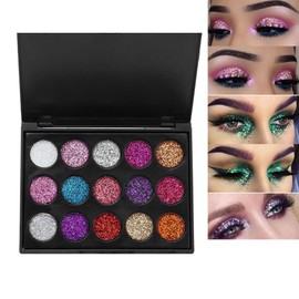 15 Colours Waterproof Glitter Eyeshadow Palette, Eye Make Up Palette, Shiny Eyeshadow Cosmetic Powder with Long-Lasting Make Up for Daily Use
