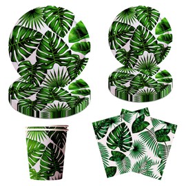 QYCX Palm Leaves Plates Napkins Cups Tropical Party Decorations Tropical Palm Leaves Tableware Turtle Leaf Plate Palm Leaf Dinnerware for Summer Wild One Jungle Safari Hawaiian Luau Party Decorations