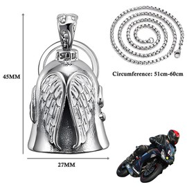 Xinlon Guardian Bell Motorcycle, Guardian Angel Motorcycle Bell with Ring for Hanging and Chain, Stainless Steel Motorcycle Bell, Lucky Charm Keyring for Blessing Peace, Lucky Charm, Stainless Steel