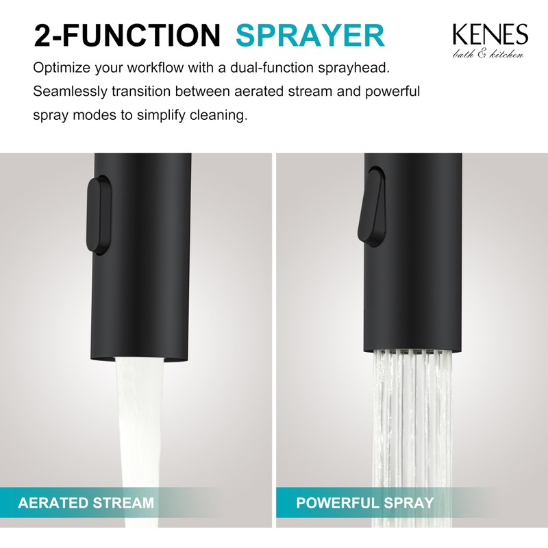 KENES Pull Down Bathroom Faucet with Sprayer, Matte Black Single
