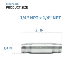 LongPunch 304 Stainless Steel Pipe Fittings, 1/4" NPT x 1/4" NPT Male Threaded, 2" Length Nipple Cast Pipe