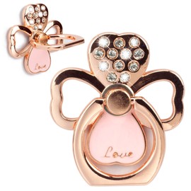 [2 Pack] Lucky Four Leaf Clover Cell Phone Ring Holder Stand, 360 Degree Rotation Finger Ring Kickstand with Polished Metal Phone Grip for Magnetic Car Mount, Smartphone Accessories（Rose Gold）