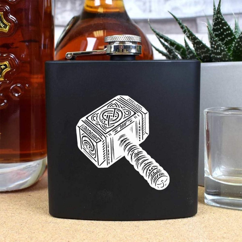6oz (170ml) 'Viking Hammer of Thor' Pocket Hip Flask (HP00032366)