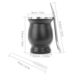 Mate Cup Gourd Shaped Mate Tea Cup Water Cup Stainless Steel with Spoon Straw Brush Gourd Insulated Cups Tea Cup Insulated Cup for Tea Coffee Wine (Black)