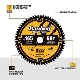 HARDWIN 165 x 20 mm Saw Blade 60Z Carbide - For Precise Wood Cuts - Compatible with Bosch GKS 18V-57G, GKT 55 GCE, Makita SP6000 - Circular Saw & Table Saw
