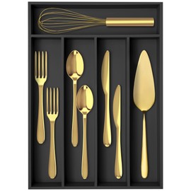 Conflech Silverware Organizer Bamboo Kitchen Drawer Organizer Utensil Organizer Silverware Holder Cutlery Organizer in drawer Flatware Organizer Tray (Black 5 Slots)
